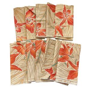 VTG Fabric Dinner Napkins Lily Orange Red Tan Green READ Square 16"